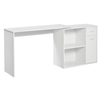 L-Shaped Desk, Corner Computer Desk, Adjustable Study Table with Storage Shelf, Drawer and Cabinet