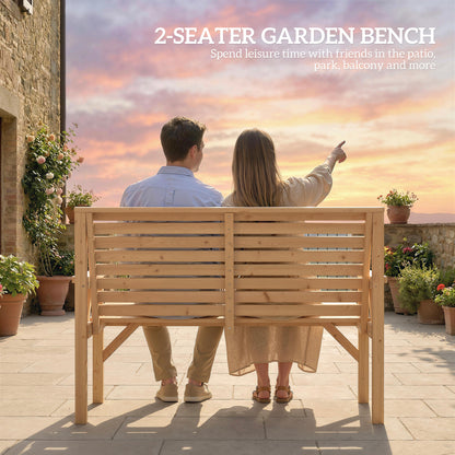 2 Seater Wooden Garden Bench, Slatted Patio Bench with Armrest and Backrest, Outdoor Furniture for Indoor, Balcony