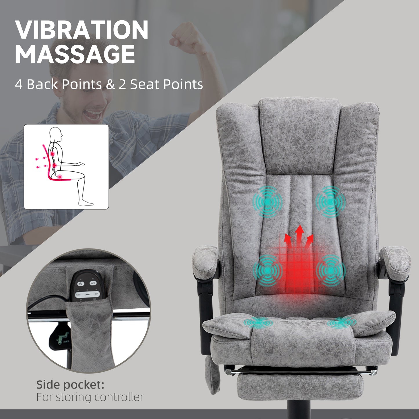 Office Chair with Massage and Heat, Microfibre Reclining Computer Desk Chair with Footrest and Adjustable Height