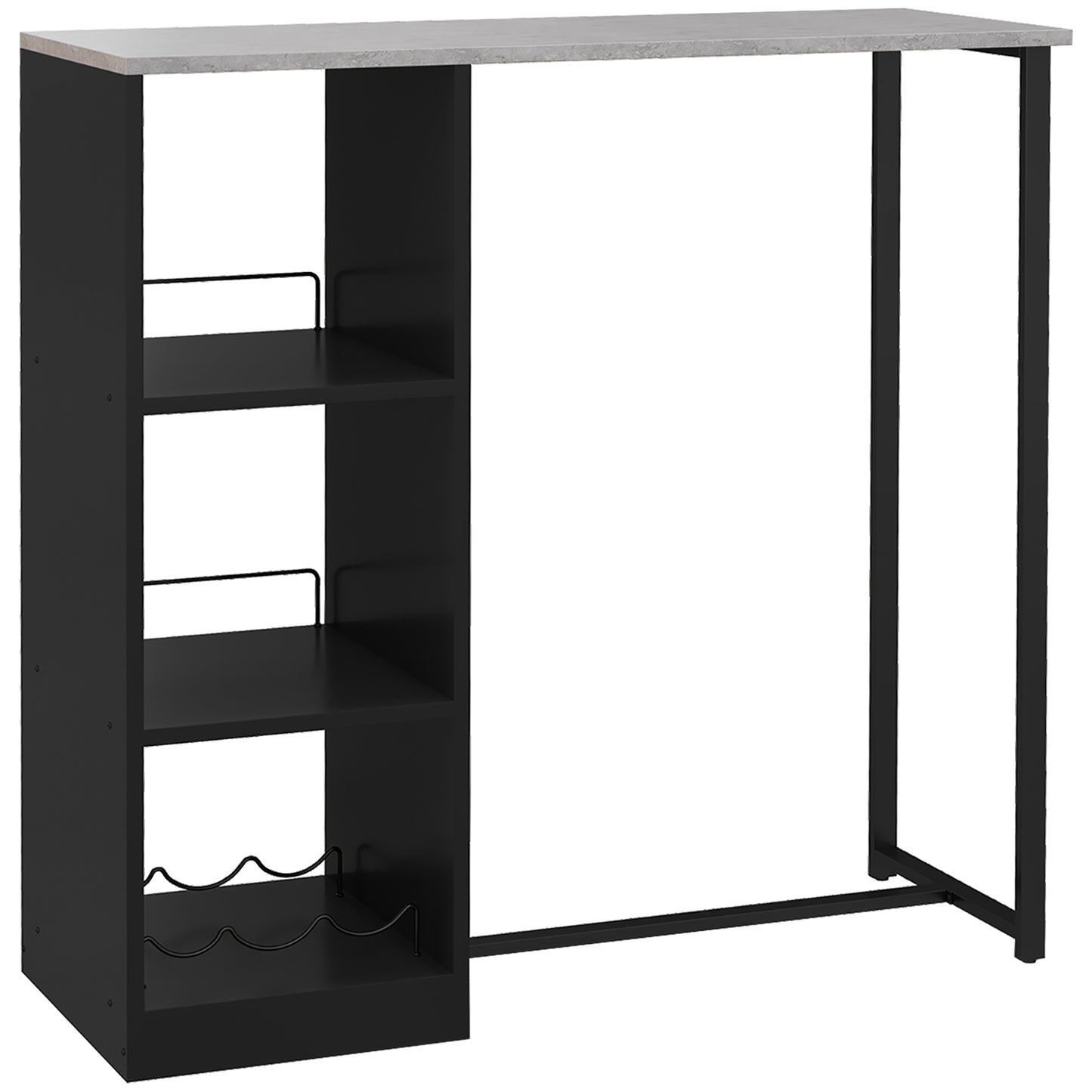 Breakfast Bar Table, Bar Table with 3-Tier Storage Shelf and Wine Rack, 105W x 40D x 105H cm, Black