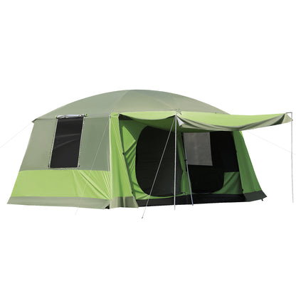 Tunnel Tent Camping Shelter w/ Porch, Two Rooms, Lamp Hook, Portable Carry Bag