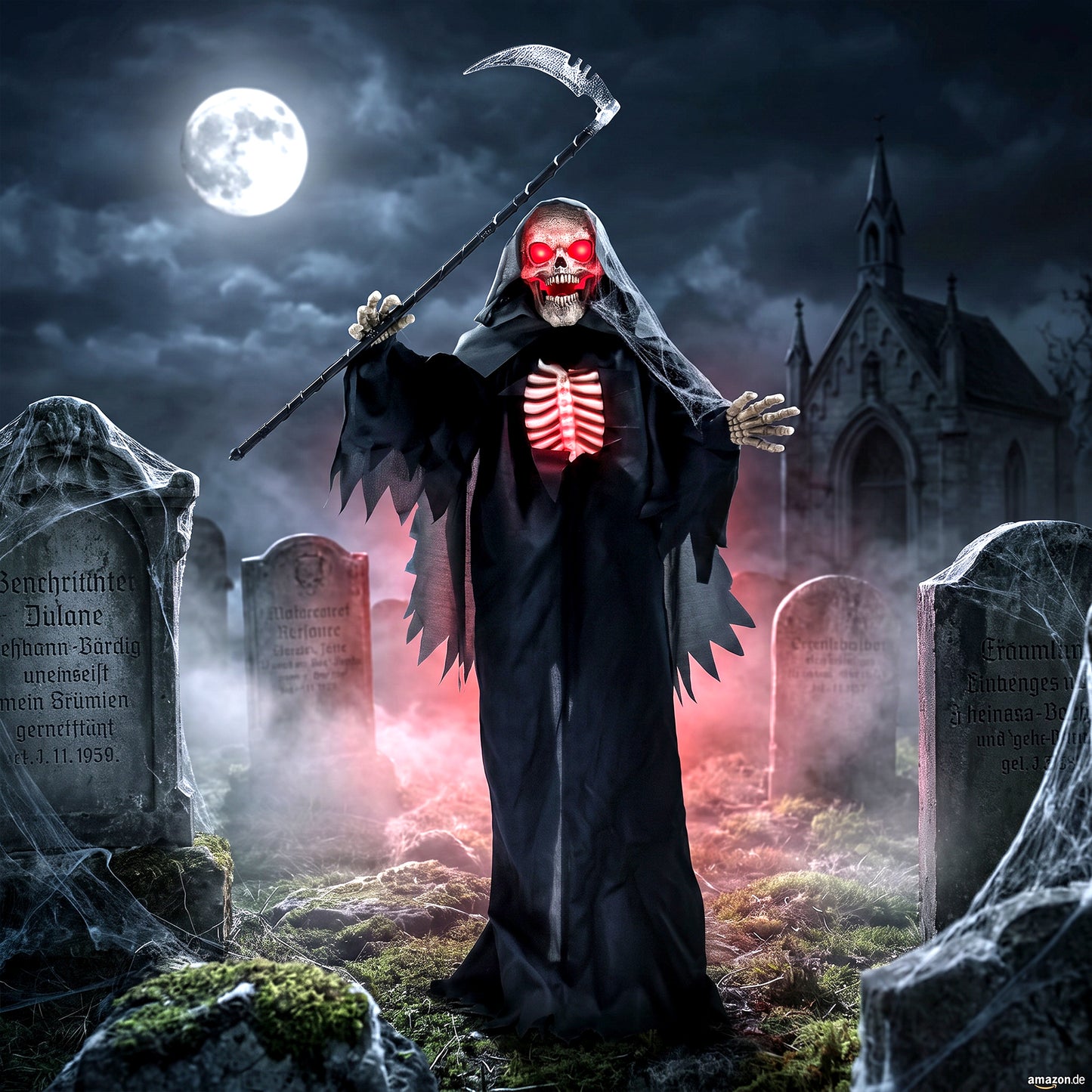 170cm Life Size Animated Grim Reaper Halloween Decoration, Scary Halloween Animatronics Decor with Sound Touch Activated