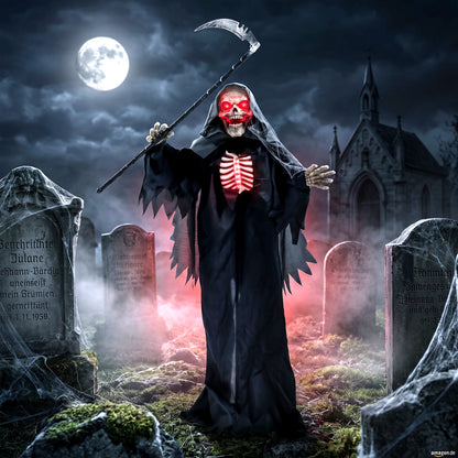 170cm Life Size Animated Grim Reaper Halloween Decoration, Scary Halloween Animatronics Decor with Sound Touch Activated