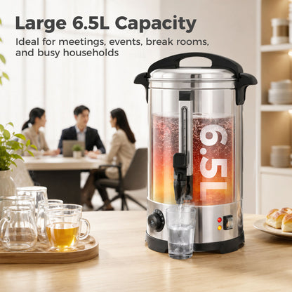 6.5L Catering Urn, 1500W Stainless Steel Hot Water Boiler Dispenser with Thermostat, Keep Warm Function & Easy Pour Tap