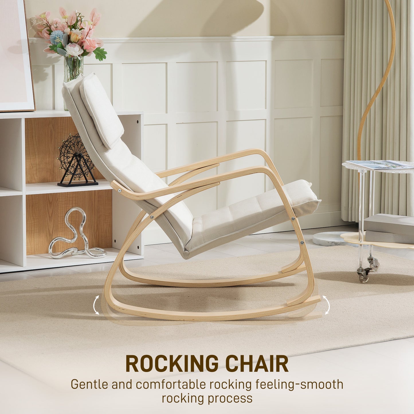 Comfortable Relax Rocking Chair, Upholstered Lounge Chair Recliner with High Back and Headrest for Living Room, Bedroom