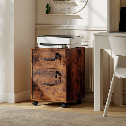 Rolling File Cabinet with 2 Drawers, Mobile Filing Cabinet with Hanging File Folder for Letter Sized Documents, Rustic Brown