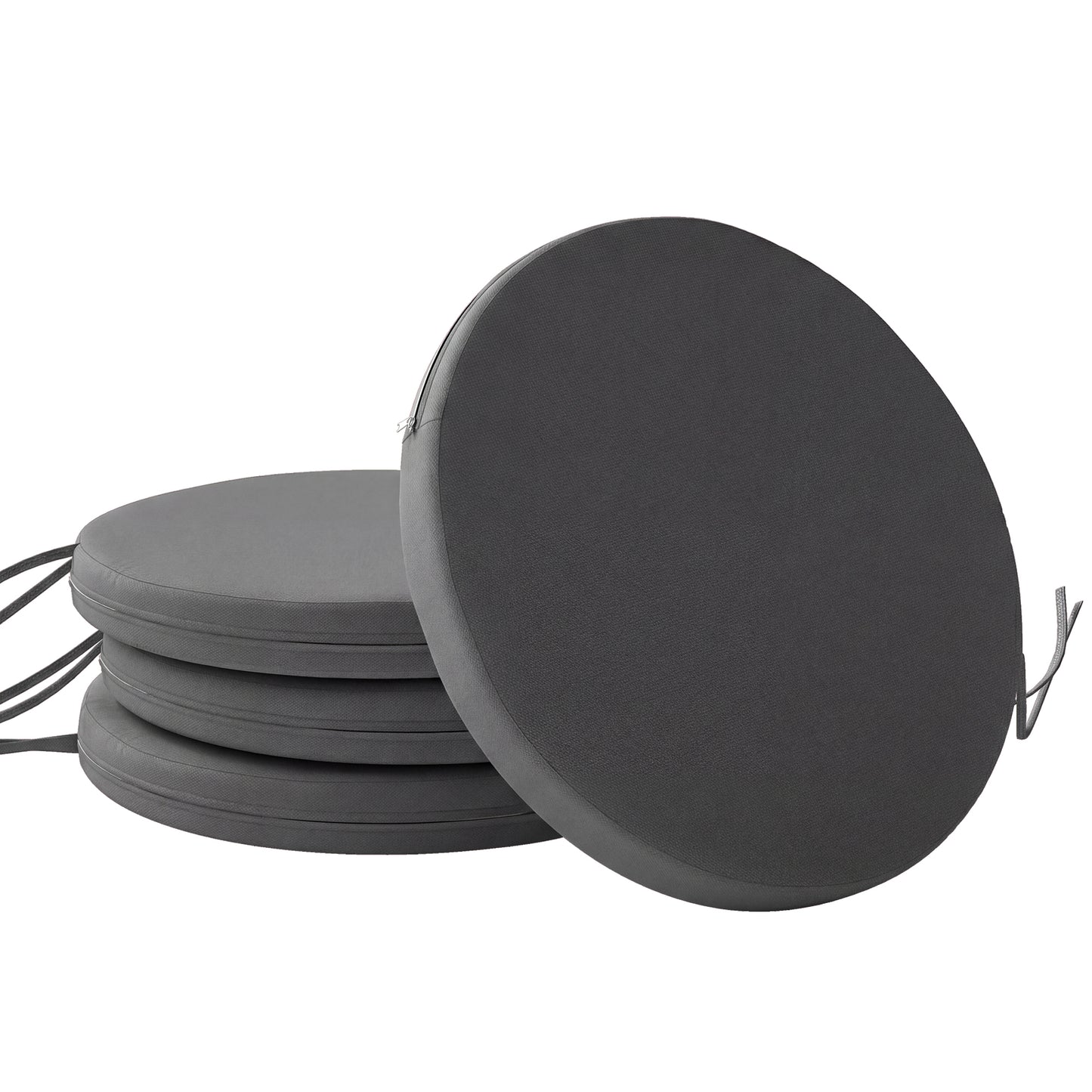 Outdoor Bistro Chair Cushions Set of 4 with Removable Cover, 41 x 41 x 5 cm Round Seat Cushions with Ties, Dark Grey