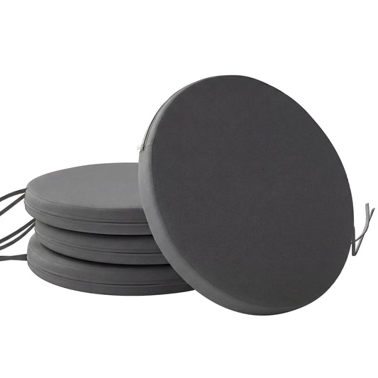 Outdoor Bistro Chair Cushions Set of 4 with Removable Cover, 41 x 41 x 5 cm Round Seat Cushions with Ties, Dark Grey
