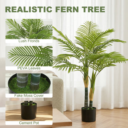 Artificial Palm Tree with 14 PEVA Leaves, 120cm Decorative Artificial Plant with Pot and Moss Effect, Green