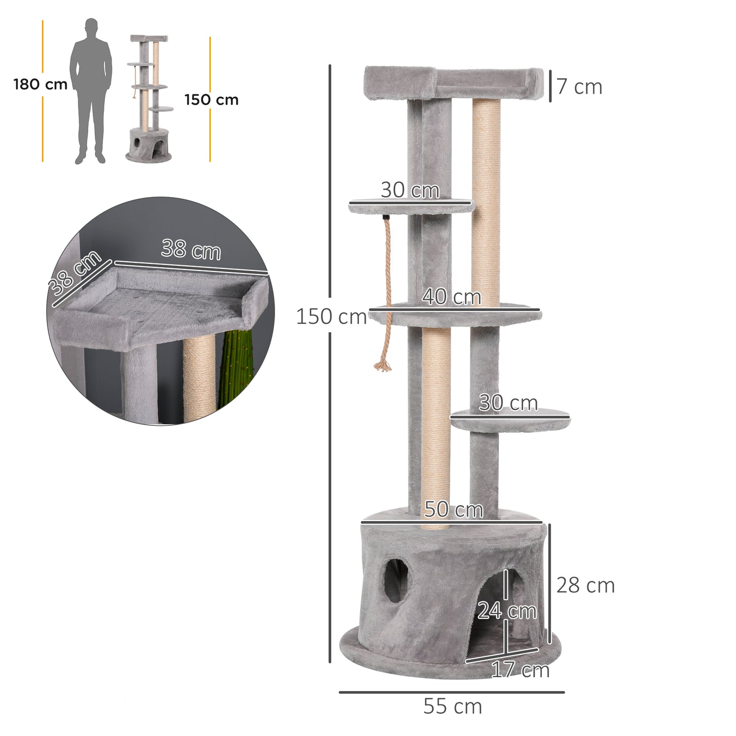 Cat Tree for Indoor Cats Kitten Tower Multi-level Activity Centre Pet Furniture with Scratching Post Condo Hanging Ropes Plus