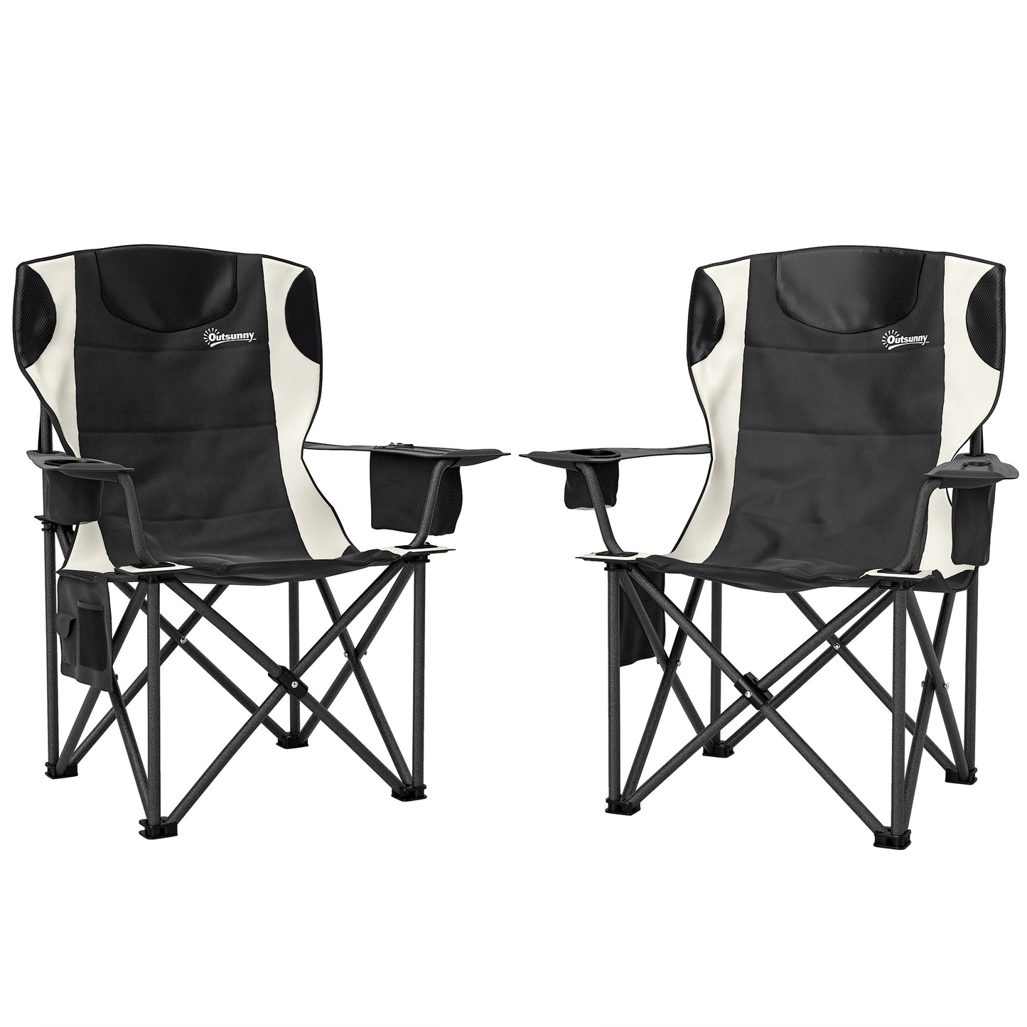 Set of 2 Folding Camping Chairs, Padded Camping Chairs with Adjustable Armrests