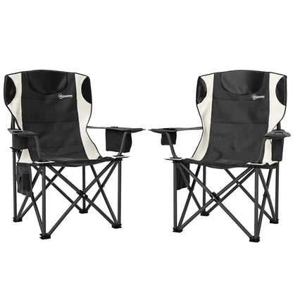 Set of 2 Folding Camping Chairs, Padded Camping Chairs with Adjustable Armrests