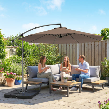 3m Overhanging Parasol, with Base, Weights and Cover - Coffee