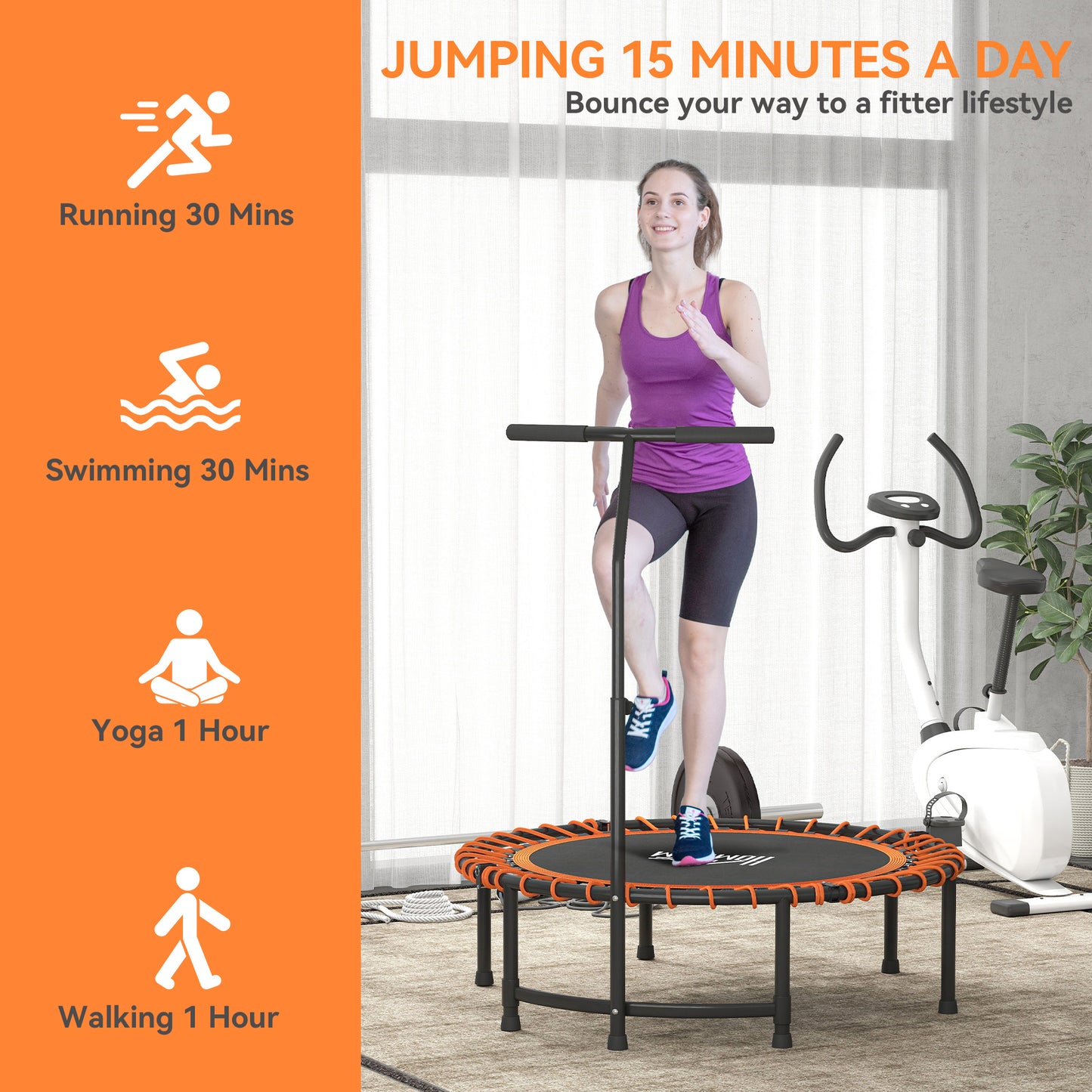 Mini Round Steel Frame Trampoline w/ Adjustable Handle, Orange