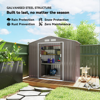 7ft x 4ft Lockable Garden Metal Storage Shed Storage Roofed Tool Metal Shed w/ Air Vents Steel Grey