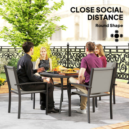 5 Piece Garden Furniture Set, Garden Dining Set with Round Table and 4 Stackable Chairs, Steel Frame, for Outdoor, Patio