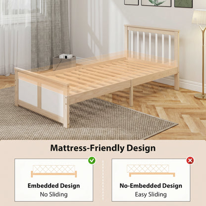 Pine Storage Bed, 3ft Single Solid Wooden Bed Frame with Drawers, Headboard, Wood Slat Support, Natural Wood Finish