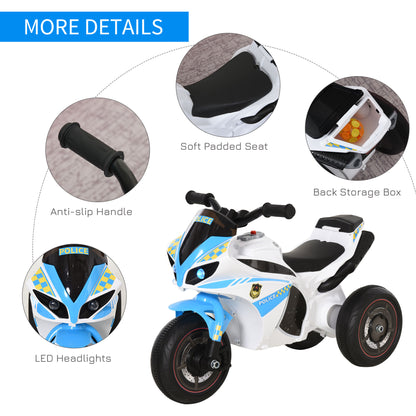 Kids Ride-On Police Bike 3-Wheel Vehicle w/ Music Lights Seat Handlebars Toddler NO POWER Child Learning Fun Development 18-3
