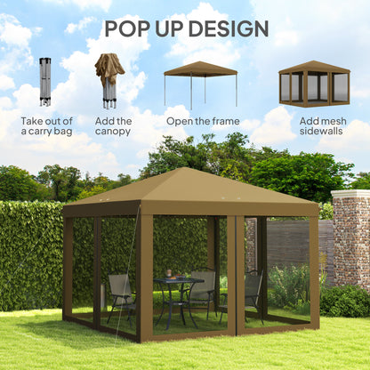 3 x 3 m Pop Up Gazebo, 420D Garden Tent Canopy with Removable Mesh Sidewall Netting, Carry Bag for Garden Patio Outdoor