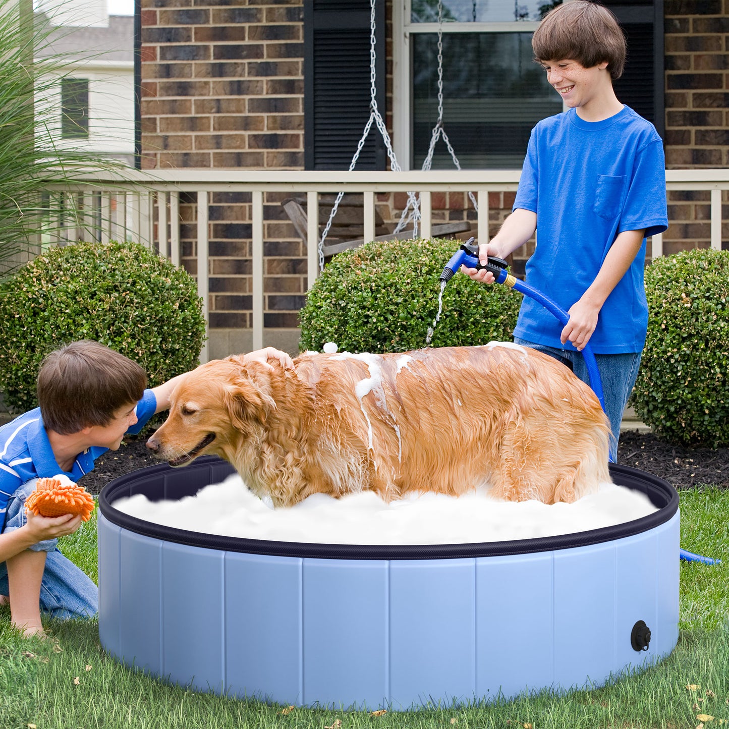 Foldable Dog Pool for Puppies and Ducks, Thickened PVC Dog Paddling Pool Bath Tub Hard Board
