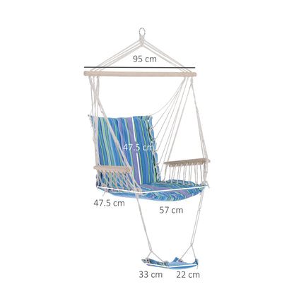 Hanging Rope Chair with Soft Padded Seat & Backrest, Portable Garden Hammoc Chair with Wooden Support Bar, Armrests