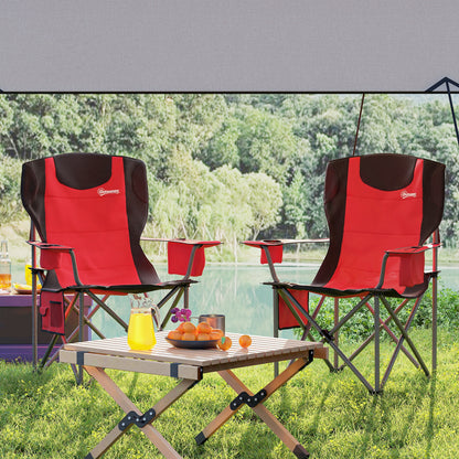 Set of 2 Folding Camping Chairs, Padded Camping Chairs with Adjustable Armrests