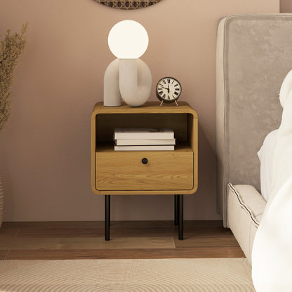 Bedside Table with Drawer and Open Shelf - Oak