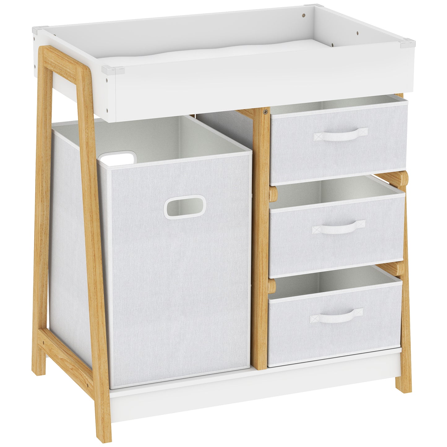 Baby Changing Table, Baby Changing Unit with 3 Drawers, Large Basket and Waterproof Pad for Bedroom Nursery, White