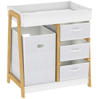 Baby Changing Table, Baby Changing Unit with 3 Drawers, Large Basket and Waterproof Pad for Bedroom Nursery, White