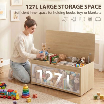 127L Home Storage Box, with Safety Hinges - Nature Wood Finish
