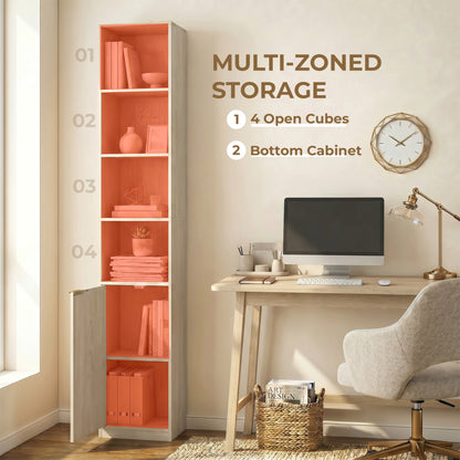 Bookcase Adjustable Shelf Bookshelf Anti-Tip Hardware 6-Tier Storage Cabinet Oak Wood Effect