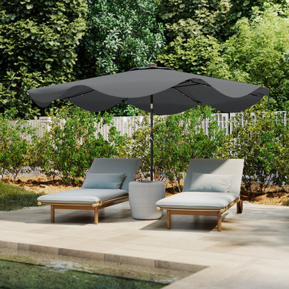 Solar Patio Umbrella with LED and Tilt, Outdoor Market Table Umbrella Parasol with Crank, 3 x 3 (m), Dark Grey