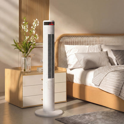Oscillating Tower Fan Remote Control 3 Speed Modes Cooling Machine White