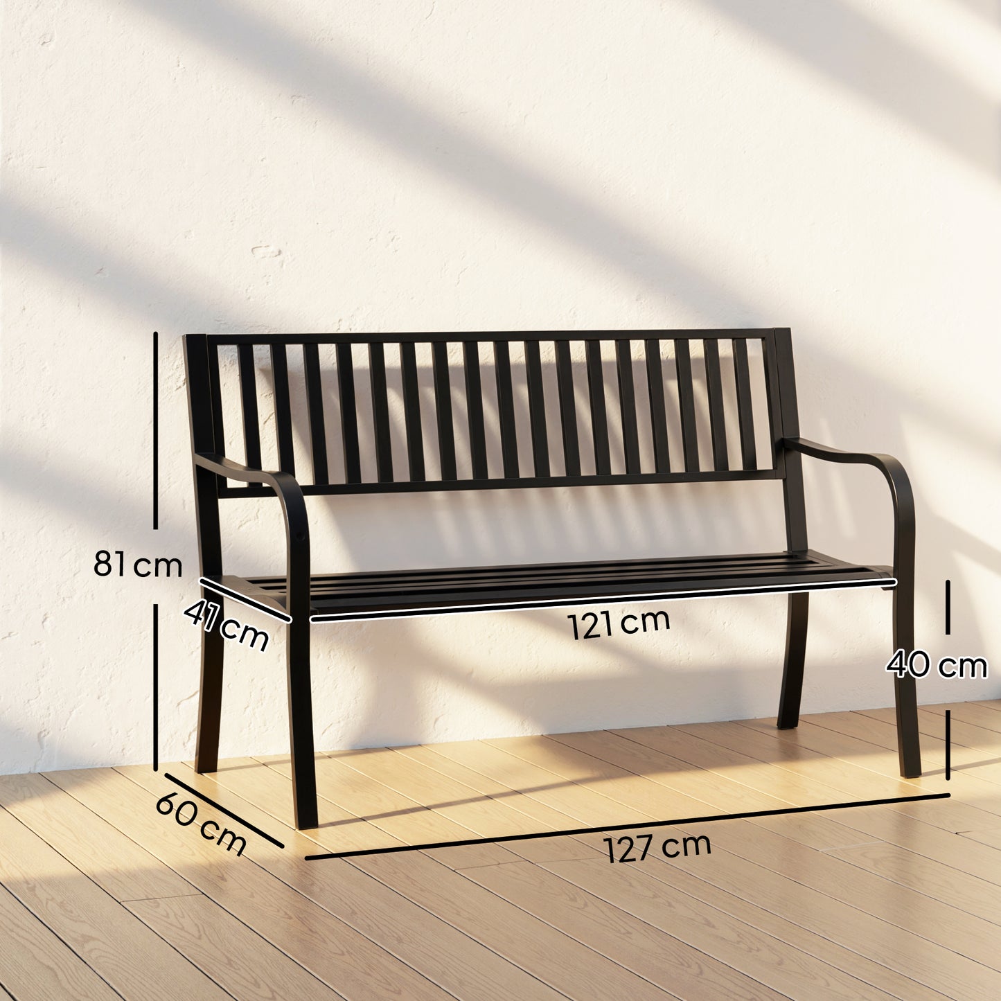 Metal Garden Bench Loveseat with Slatted Seat, Black