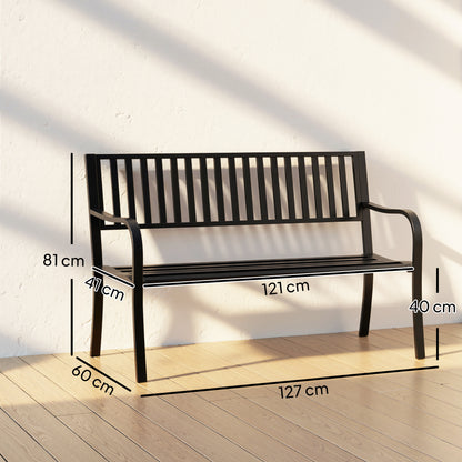 Metal Garden Bench Loveseat with Slatted Seat, Black