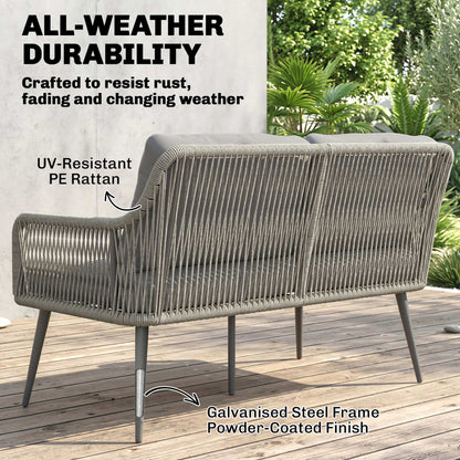 Rattan Garden Furniture Set, 4 Piece Outdoor Patio Furniture with Tempered Glass Table and Chairs
