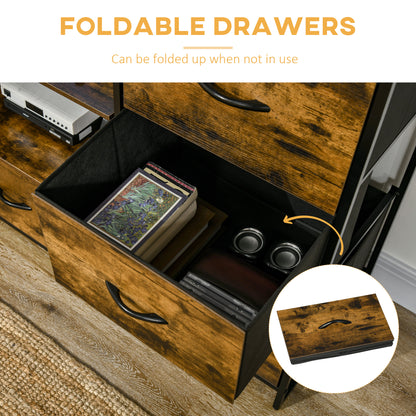 Industrial Storage Cabinet with 2 Open Shelves and 3 Foldable Fabric Drawers, Multifunctional Bookshelf in Living Room