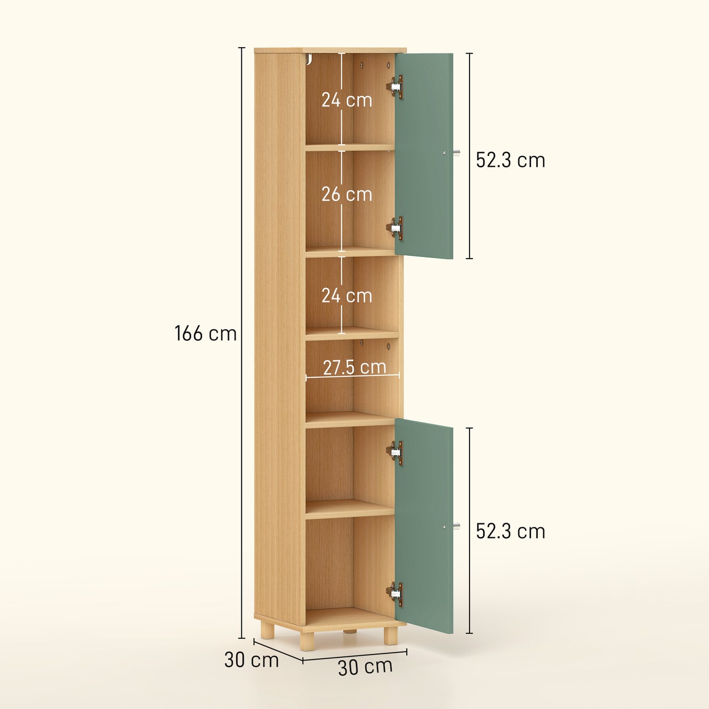 Bathroom Cabinet with Adjustable Shelves and Open Shelves - Green