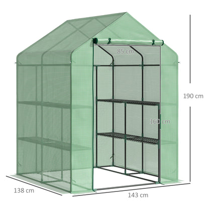 Walk in Greenhouse with Shelves Steeple Green House for Garden Grow House Removable Cover 143x138x190cm, Green