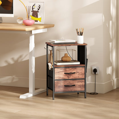 Bedside Table with Charging Station - Rustic Brown