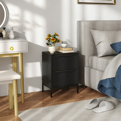 Chest of Drawers, Dresser with 2 Fabric Drawers and Aluminium Handles - Black