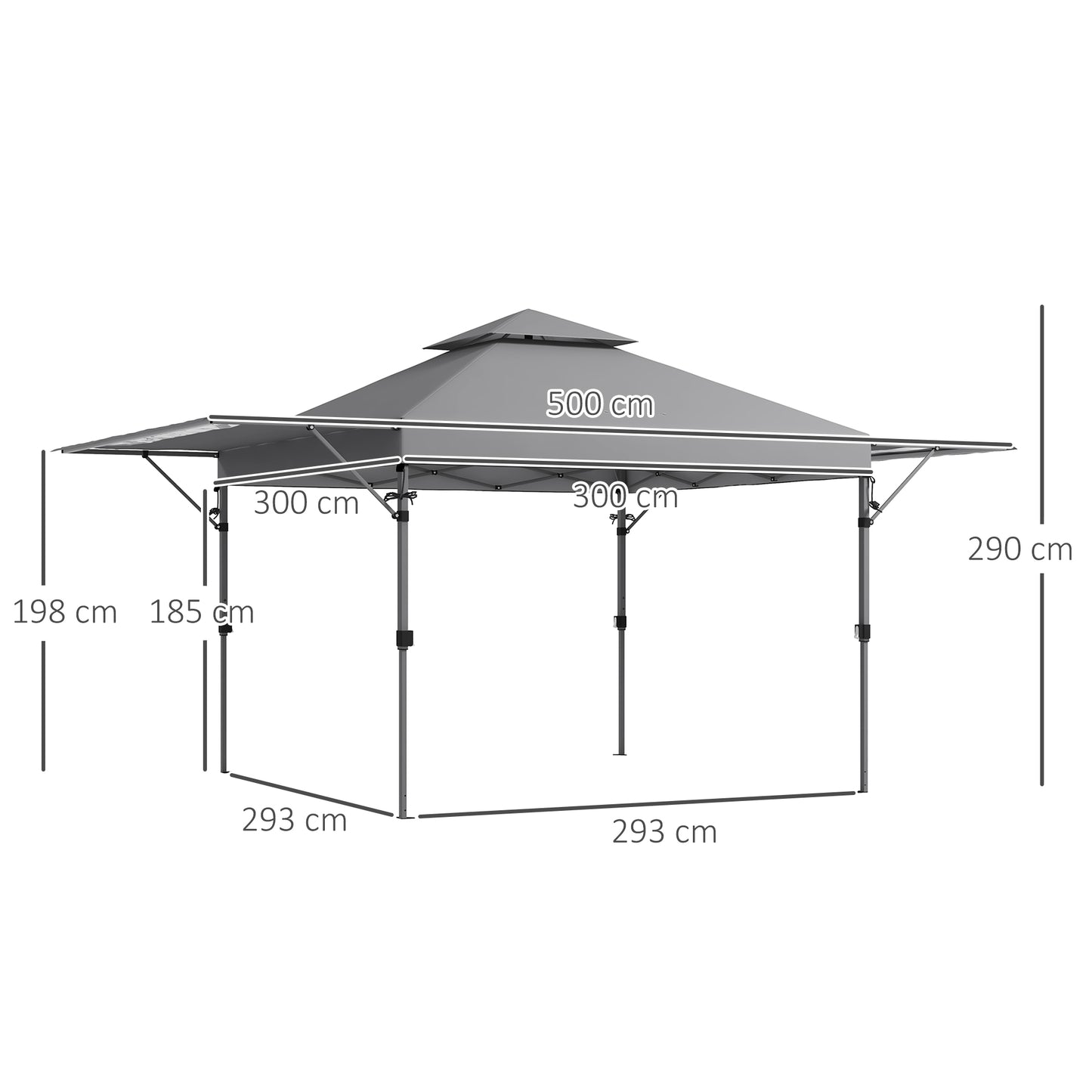 3 x 3m Height Adjustable Pop-Up Gazebo, with Accessories - Grey