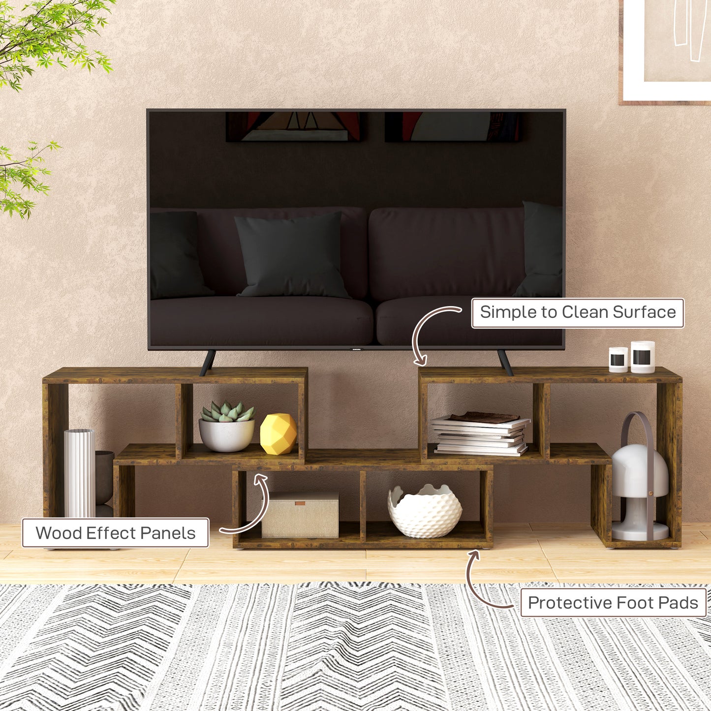 Three-Block Modular TV Stand - Rustic Brown