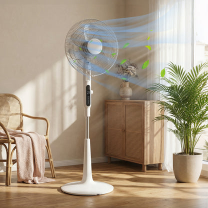 Three Mode Pedestal Fan, with Insect Repellant Box and LED Panel - White