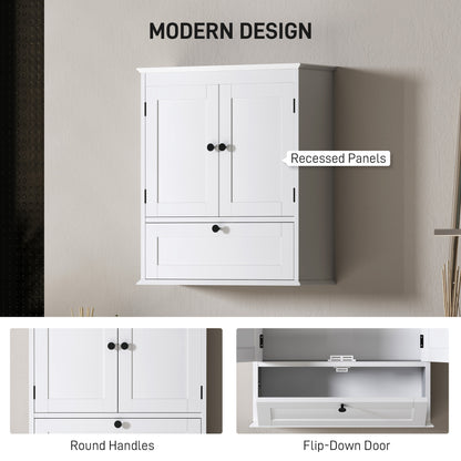 Bathroom Wall Cabinet with Adjustable Shelf and Recessed Doors, White