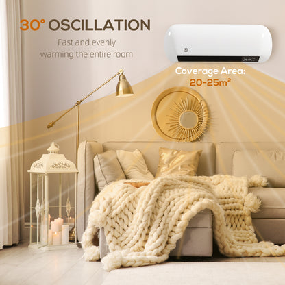 2000W Ceramic Electric Heater with Fan, Adjustable Thermostat, Wall Mounted - White