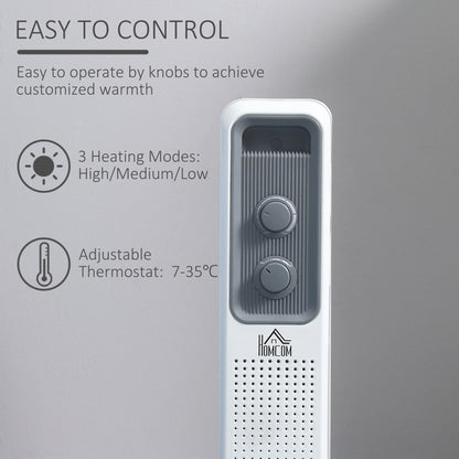 1500W Oil Filled Radiator, Portable Electric Heater with 3 Heat Settings, Safety Cut-Off and Wheels, White