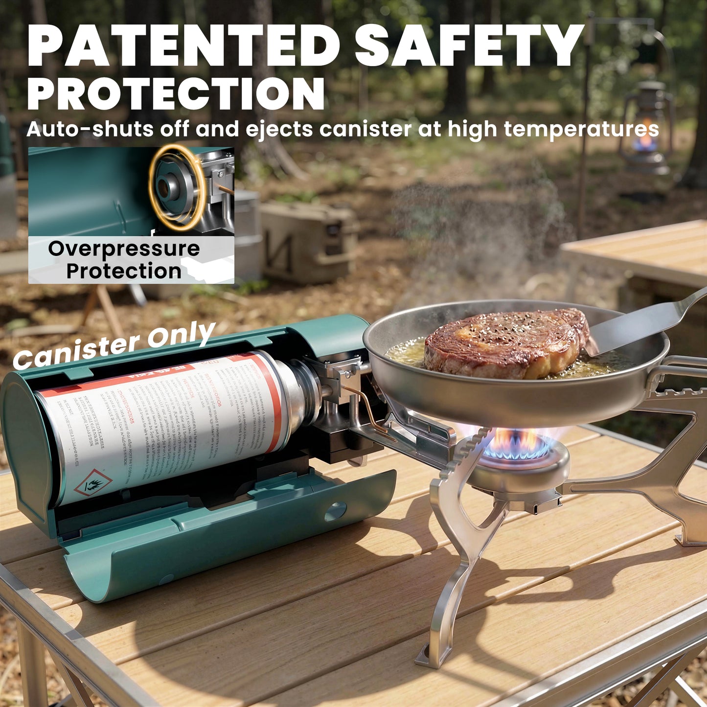 2670W Foldable Camping Stove with Safety Shut-Off, Piezo Ignition Gas Stove with Carry Bag, Green