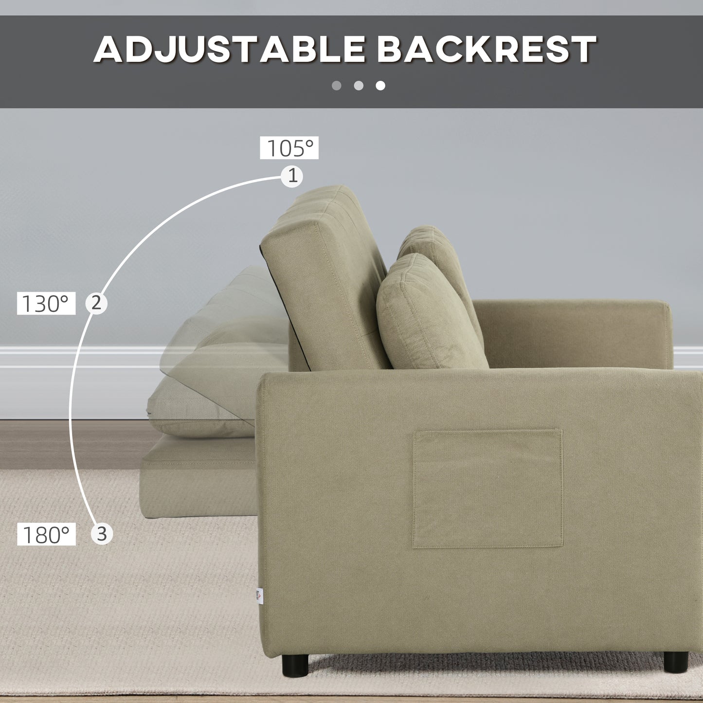 Loveseat Sofa Bed, Convertible Bed Settee with 2 Pillows, Side Pockets, Light Brown
