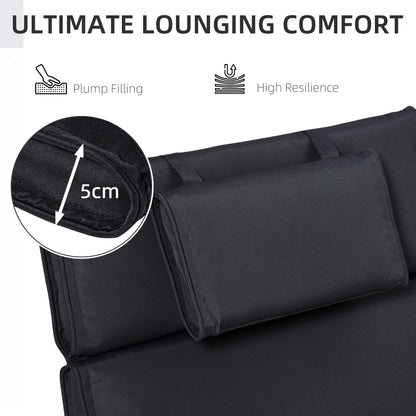 Garden Sun Lounger Cushion Replacement Soft Sunbed Reclining Chair Relaxer Pad with Pillow, Cushion ONLY - Black